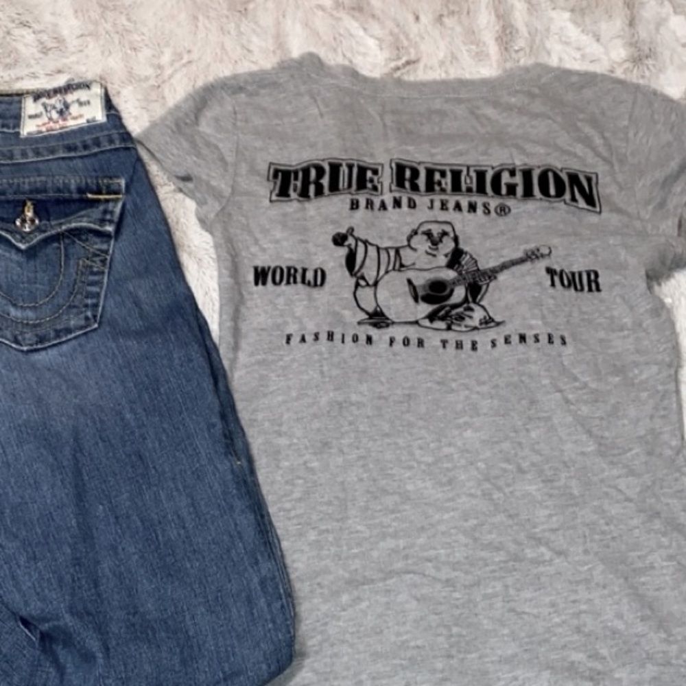 True Religion World Tour Buddha Grey   tee shirt good preowned condition XS